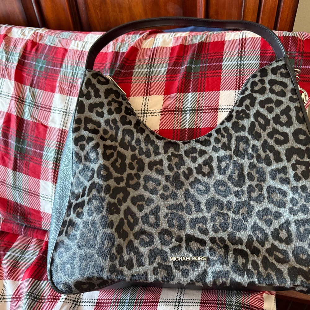 Michael Kors Black and Gray Leopard Hobo Bag